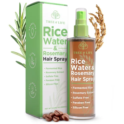 Spray de agua de arroz para el crecimiento del cabello (8.8 onzas líquidas), arroz fermentado para engrosar el cabello, cafeína, extracto de romero,