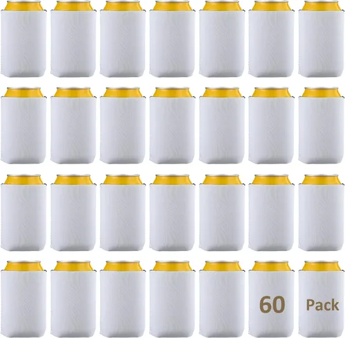 Miniatura 13 de CHENGU Paquete de 60 fundas para enfriar latas de neopreno en blanco, fundas aislantes de bebidas, plegables para fiestas, eventos o bodas