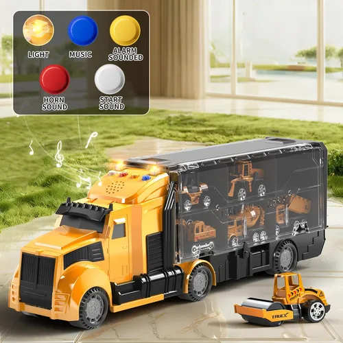 Miniatura 4 de NIPLOOOW Juego de juguetes de camiones de construcción con alfombra de juego, juego de vehículos de transporte de camiones para niños de 3, 4, 5 y 6