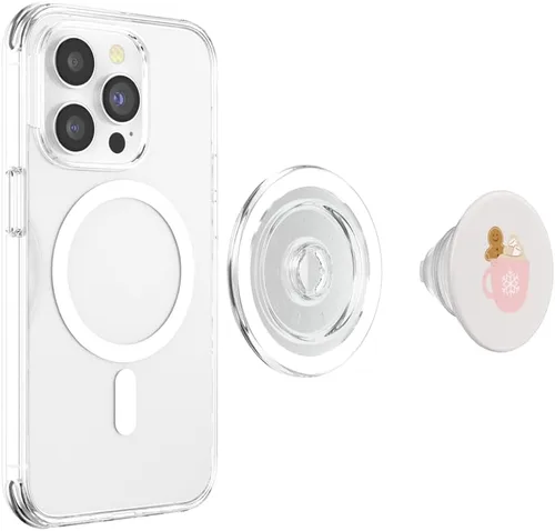 Miniatura 4 de Festive Sip - Taza de copo de nieve rosa con diseño de pan de jengibre Joy PopSockets MagSafe PopGrip para iPhone