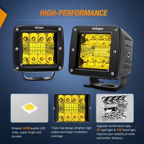 Miniatura 4 de Nilight 2 piezas de 3 pulgadas de barras de luz LED ambar de 42 W, cubos LED actualizados, luz de marcha atrás y reversa combinada de foco