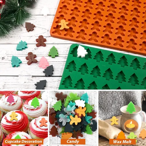 Miniatura 2 de Webake Moldes de silicona de Navidad con forma de mini árbol de Navidad y pan de jengibre, 72 y 77 cavidades, moldes navideños para chocolate