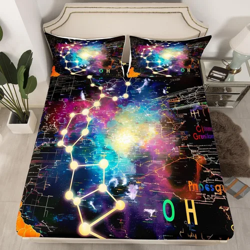 Miniatura 14 de Juego de ropa de cama ajustable con fórmula informática para niños y niños, diseño de geometría de acuarela, números, fórmula matemática, juego