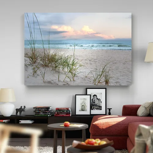 Miniatura 26 de Renditions Gallery - Impresiones de arte natural en lienzo, puesta de sol vespertina en playa de arena tranquila, obra de arte para colgar