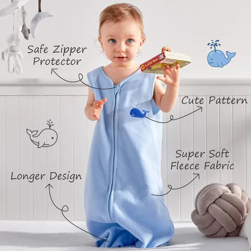 Miniatura 2 de DaysU Saco de dormir para bebé de microforro polar 1.0 TOG, manta portátil para bebé de 18 a 24 meses, sin mangas, con cremallera de 2 vías, saco