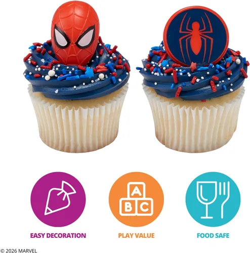 Miniatura 4 de DecoPac Marvel's Spider-Man™ - Anillos de araña y máscara, decoraciones de cupcakes de Spider-Man™, adornos para pasteles rojos y azules seguros