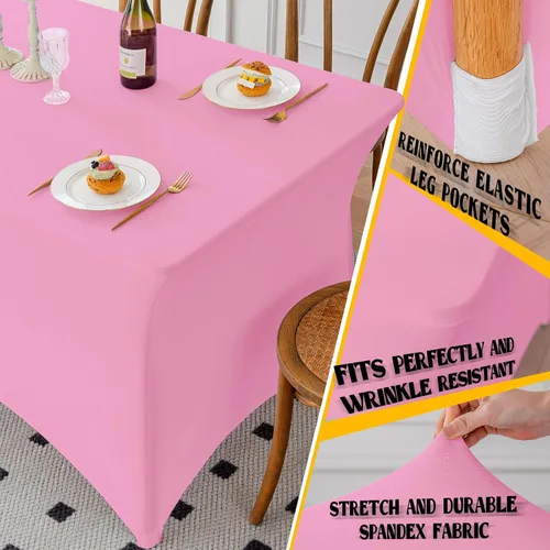 Miniatura 16 de Famstar Paño de Mesa Negro de 4 Pies de Elastano, Paño de Mesa Ajustado para Mesas Rectangulares, Fundas Elásticas Lavables Sin Arrugas