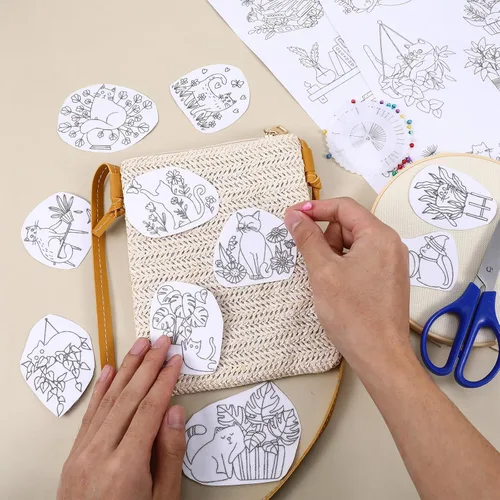 Miniatura 5 de 3 piezas de papel de bordado estabilizador soluble en agua y puntada, papel de bordado para lavar el hogar, gatos, patrón de bordado cruzado