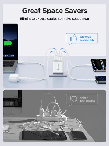 Miniatura 8 de Paquete de 2 Cargadores de Pared USB C, Bloque Cargador Rápido USB C de 40W y 4 Puertos con Puerto Dual QC+PD 3.0 Adaptador de Energía, Cargador