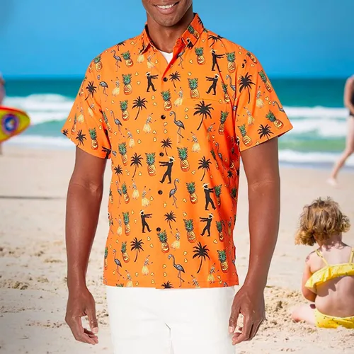 Miniatura 2 de Funny Guy Mugs Men's Hawaiian Print Button Down Short Sleeve Shirt