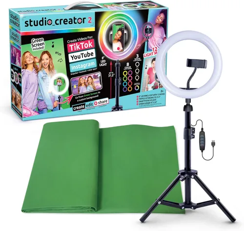 Canal Toys Nueva So DIY TikTok Instagram YouTube Anillo de Luz Multicolor con Pantalla Verde y Montura para Teléfono y Trípode. Kit de Creador de