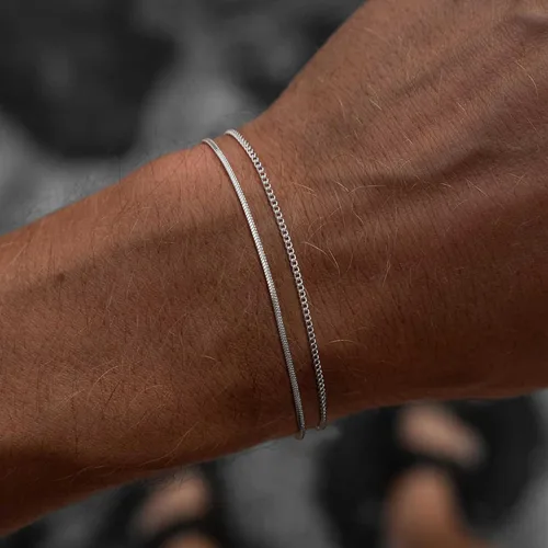 Miniatura 3 de Moodear Valentines Day Gifts for Him Stackable Bracelets for Men - Dainty Silver Cuban Link Stackable Snake Chain Stainless Steel Bracelets Trendy