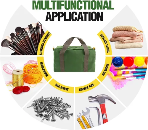 Miniatura 8 de Bolsa de herramientas pequeña de 12 pulgadas, bolsa de almacenamiento de herramientas de lona, gran capacidad, multiusos, con cremallera, bolsa Verde