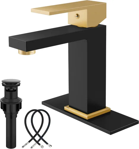 Miniatura 10 de Grifos de Baño Midanya 1 Agujero, Grifo de Fregadero de Acero Inoxidable de Una Manija, Grifos de Tocador Modernos con Placa de Cubierta, Mangueras