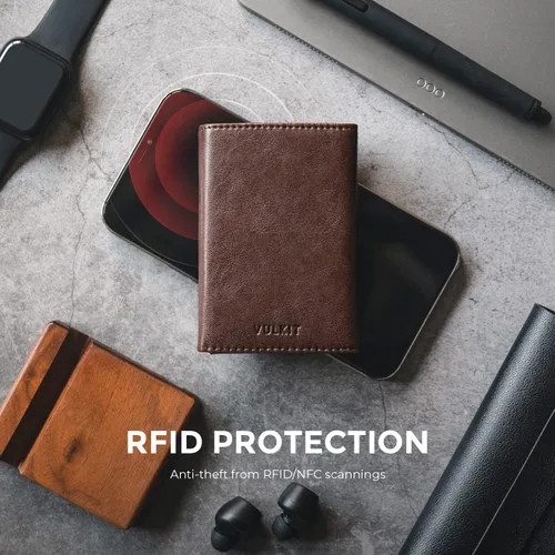 Miniatura 6 de VULKIT Cartera con tarjetero para hombre, con cierre magnético, bloqueo RFID, billetera de cuero triple, Espresso, Moderno