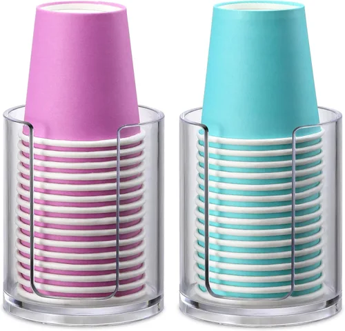AOZITA Dispensador de tazas para baño, paquete de 2 portavasos para enjuague bucal, portavasos pequeños desechables de papel para enjuagar tazas en