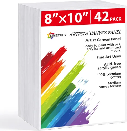 Miniatura 10 de Simetufy Paquete de 42 Tableros de Lienzo Planos para Pintura de 11 x 14 pulgadas - Paneles de Lienzo 100% Algodón Imprimados con Gesso Libres