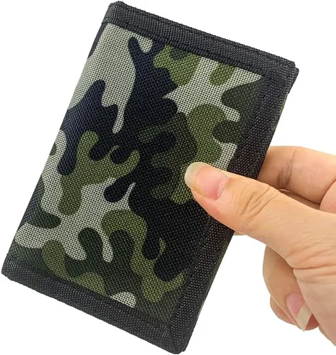 Miniatura 5 de Cartera de lona triple RFID para deportes al aire libre para hombres lindo monedero con cremallera y bolsillo frontal para niños color camuflaje