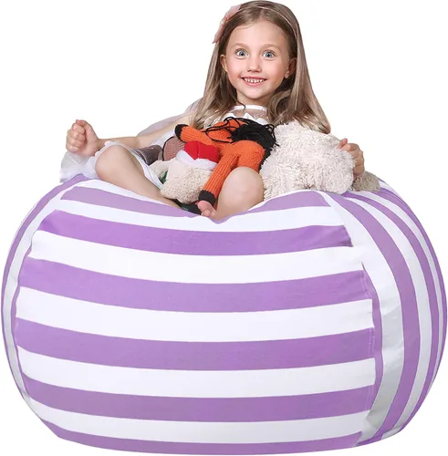 Miniatura 42 de WEKAPO Puf de almacenamiento de animales de peluche para niños, puf con cremallera rellenable para organizar juguetes de peluche, lona de algodón