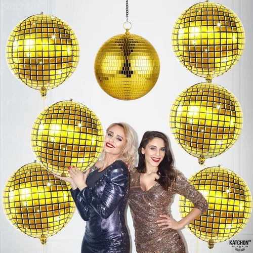 Miniatura 7 de KatchOn, Globos de bola de discoteca dorados, paquete de 6 de 22 pulgadas, globos de discoteca 4D para decoraciones de fiesta de cumpleaños doradas