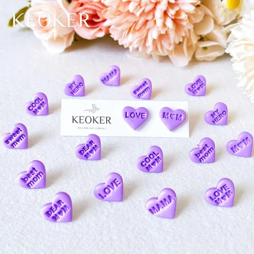 Miniatura 2 de KEOKER Cortadores de arcilla polimérica de corazón para mamá, cortadores de aretes de arcilla para el día de la madre, 9 formas de mensajes