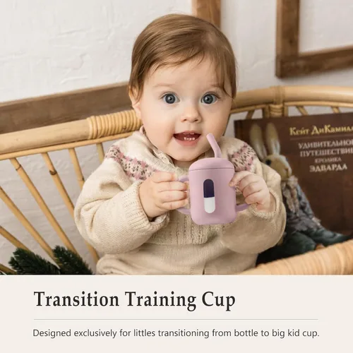 Miniatura 7 de CLYMENE Taza de entrenamiento de silicona con popote y asas, taza para beber para bebé, taza para beber agua para bebés y niños pequeños de 6 meses