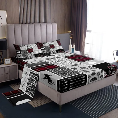 Miniatura 32 de Erosebridal Woodland Animals Bed Sheets Twin Bear Deer Wolf Hunting Theme Sheet Set for Kids Boys Girls Rustic Cabin Lodge Decor Sheets Farmhouse