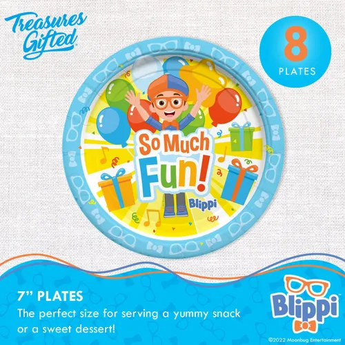 Miniatura 2 de Treasures Gifted Platos de postre Blippi con licencia oficial de 8 unidades – 7 pulgadas – Platos de fiesta Blippi – Suministros para fiesta