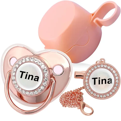Miniatura 8 de Chupete personalizado con nombre, set de clip para chupete dorado brillante con caja de almacenamiento, chupete personalizado con purpurina