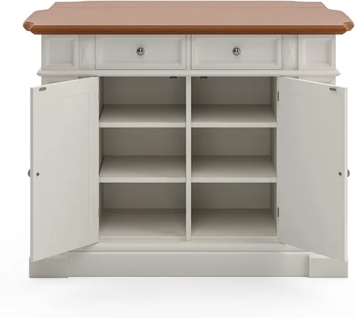 Miniatura 9 de Homestyles Americana - Isla de cocina con parte superior de madera y hoja desplegable, barra de desayuno, almacenamiento con cajones y estantes