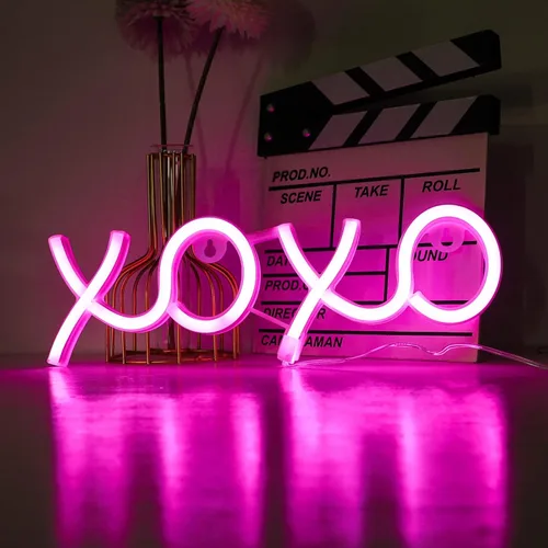 ENUOLI XOXO - Letrero de neón rosa para dormitorio, letrero de neón rosa alimentado por USB, decoración de pared, decoración del hogar, letrero LED