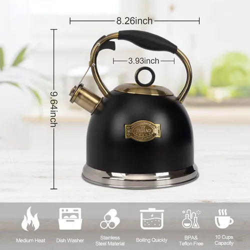 Miniatura 4 de Tetera - Teteras de 3.0 Cuartos para Estufa Tetera Silbante Teteras de Acero Inoxidable para Estufa Tetera Silbante
