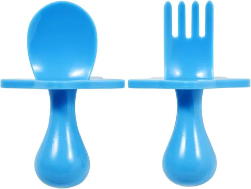 Elli&Nooli Juego de utensilios de silicona para bebé, juego de 2 piezas, color azul, apto para el destete y tenedor de cuchara de alimentación