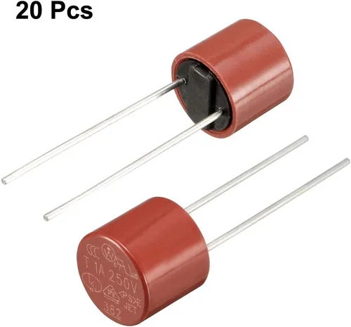 Miniatura 4 de uxcell® 20pcs DIP montado en miniatura cilindro lento golpe micro fusible T1A 1A 250V rojo