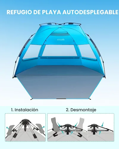 Miniatura 3 de OutdoorMaster Tienda de campaña de playa para 3-4 personas, fácil instalación y portátil, toldo de refugio solar con protección UV UPF 50+, tragaluz