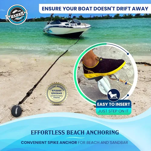 Miniatura 2 de WAVESRX Patented Aluminum Spike Beach Anchor Ultra-Light PWC, Jet Ski & Sand Anchor for Boat, Pontoon & Kayak Secure Anchoring Near Shore Ancla