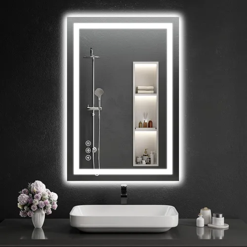 Miniatura 14 de Espejo de baño LED de 30 x 48 pulgadas con luces, regulable, antivaho, espejo de tocador de baño para pared, retroiluminado + luz frontal, función