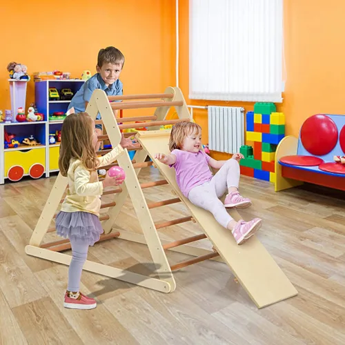 Miniatura 5 de Costzon - Juguete escalador de madera 3 en 1 para niños, escalador triangular con rampa, juguete Montessori de gimnasio e interiores para niños