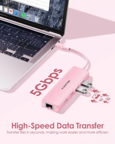 Miniatura 5 de LENTION Concentrador USB C con puerto Gigabit Ethernet, pantalla HDMI 4K, 3 puertos USB-A USB 3.0 para MacBook Pro, MacBook Air, Dell, Lenovo, Oro