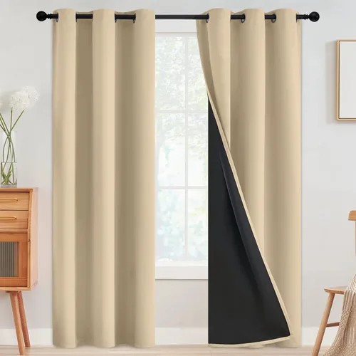 Miniatura 77 de SimpleHome - Cortinas opacas 100% para recámara, cortinas de ventana con ojales beige, con aislamiento térmico, cortinas de oscurecimiento