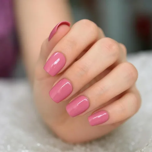 Miniatura 18 de Coolnail Uñas acrílicas clásicas a presión con flores cortas, uñas cuadradas de diseño natural, uñas postizas con purpurina para uso diario