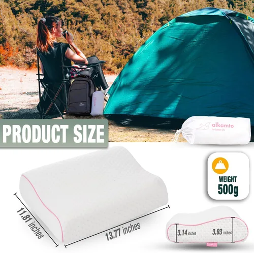Miniatura 2 de alkamto Cómoda almohada de espuma viscoelástica para viajes y campamentos, bolsa portátil fácil de llevar, funda de almohada con regulación
