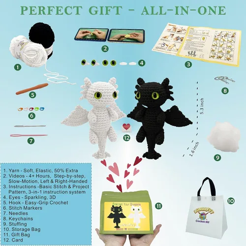 Miniatura 3 de LuNuaFvy Kit de ganchillo para principiantes, adultos/adolescentes/niños mayores de 9 años - Juego de dragón Amigurumi Animal con video de 4 horas