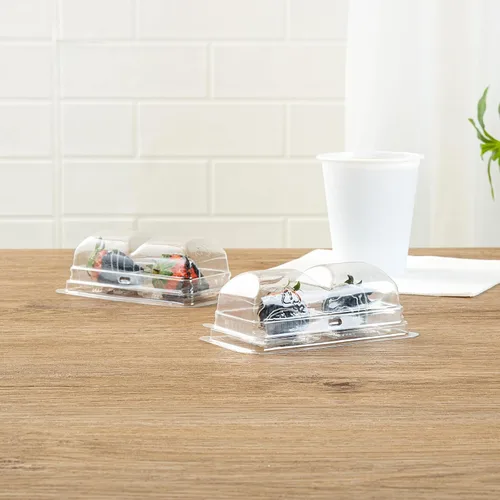 Miniatura 4 de Restaurantware Thermo Tek - Contenedores de postre de 5.3 x 2.6 x 1.8 pulgadas, 100 compartimentos duales transparentes para llevar, con tapa