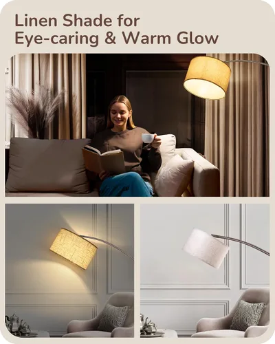 Miniatura 5 de EDISHINE Lámpara de pie regulable moderna de mediados de siglo con control remoto, lámpara de pie alta con arco y pantalla de tambor ajustable