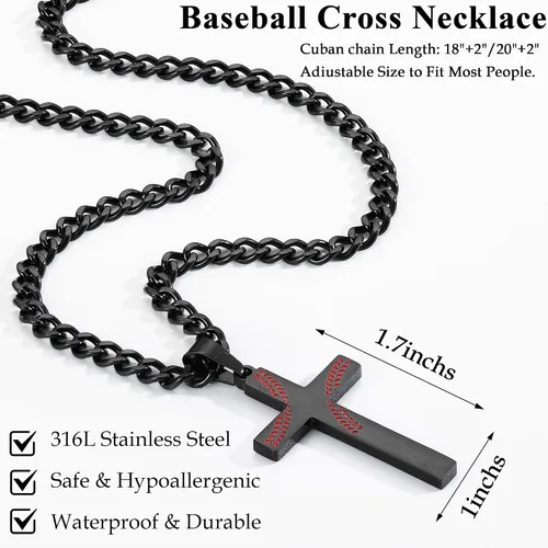 Miniatura 3 de Avotto Collar de cadena de cruz de acero inoxidable 316L para hombres y niños, cadena cubana resistente que no se decolora con colgante de cruz