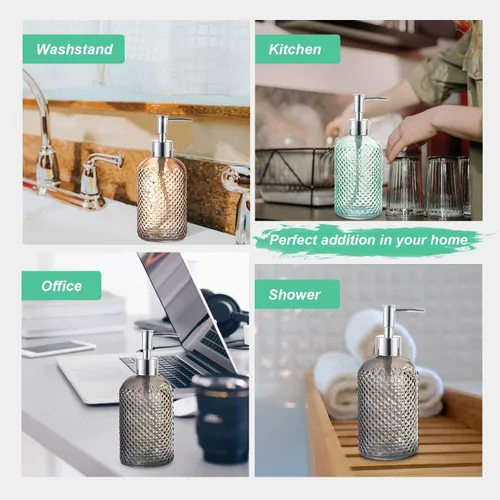 Miniatura 6 de Paquete de 3 botellas dispensadoras de jabón de loción de vidrio surtido de 15 onzas con bomba para baño, cocina