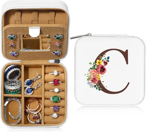 Parima Joyero de viaje para joyas Esenciales de viaje, pequeño organizador de joyas con iniciales, cajas de joyería, regalos personalizados para