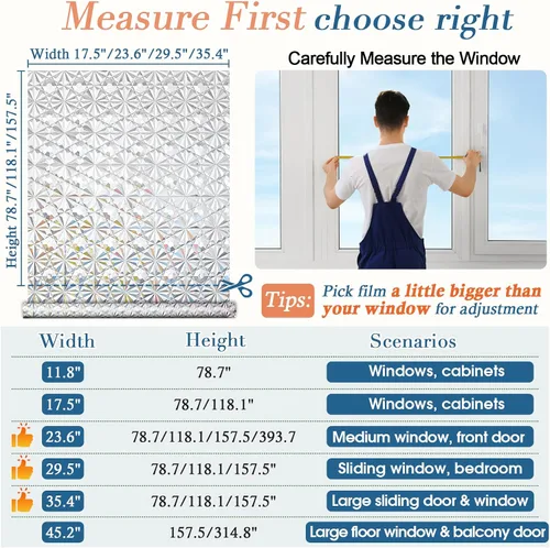 Miniatura 7 de Windimiley Película de Privacidad para Ventana con Bloqueo Total, Película de Ventana de Vidrio Manchado Control de Calor UV, Película Decorativa