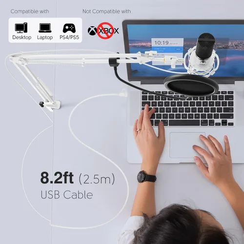 Miniatura 7 de Kit de micrófono de grabación USB FIFINE, micrófono de condensador de estudio para voces, creación de música, voz en off, canto con brazo de boom
